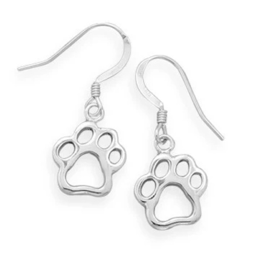 NWT - Adorable Cut Out PAW PRINT Dangle Earrings - 925 Sterling Silver